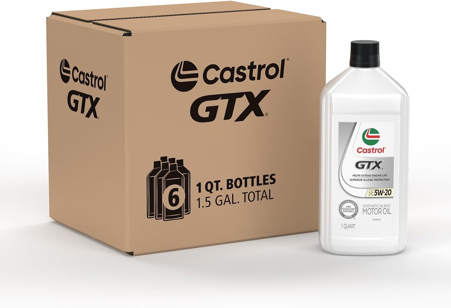 Castrol GTX 5W-20 Synthetic Blend Motor Oil, Case of 6-1 Quart Bottles | 15B743