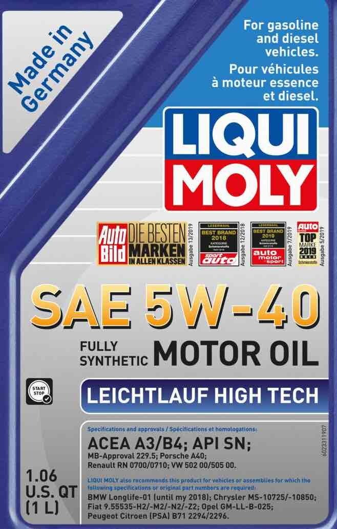 6 Quarts Engine Oil LIQUI MOLY Leichtlauf High Tech 5W-40 Full Synthetic