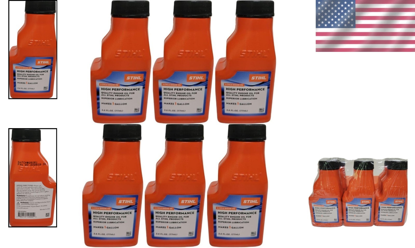 Versatile 6 Pack of 2.6 Ounce High Performance 2-Cycle Oil for Chain Saws & More
