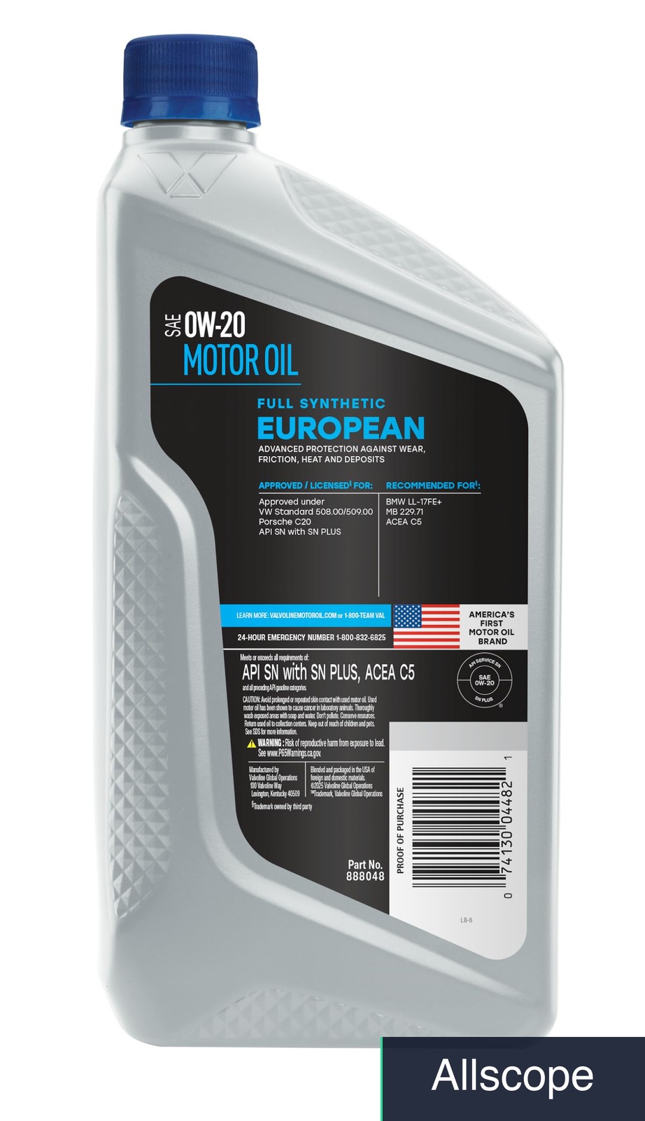 Valvoline European Vehicle Full Synthetic SAE 0W-20 Motor Oil 1 QT