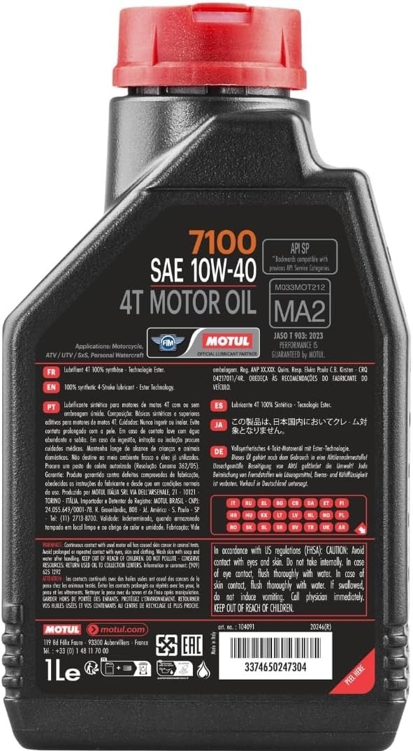 Motul 7100 4T 10W-40 Ester-Based Motorcycle Oil – Ideal for Sport & Off-Road 1L