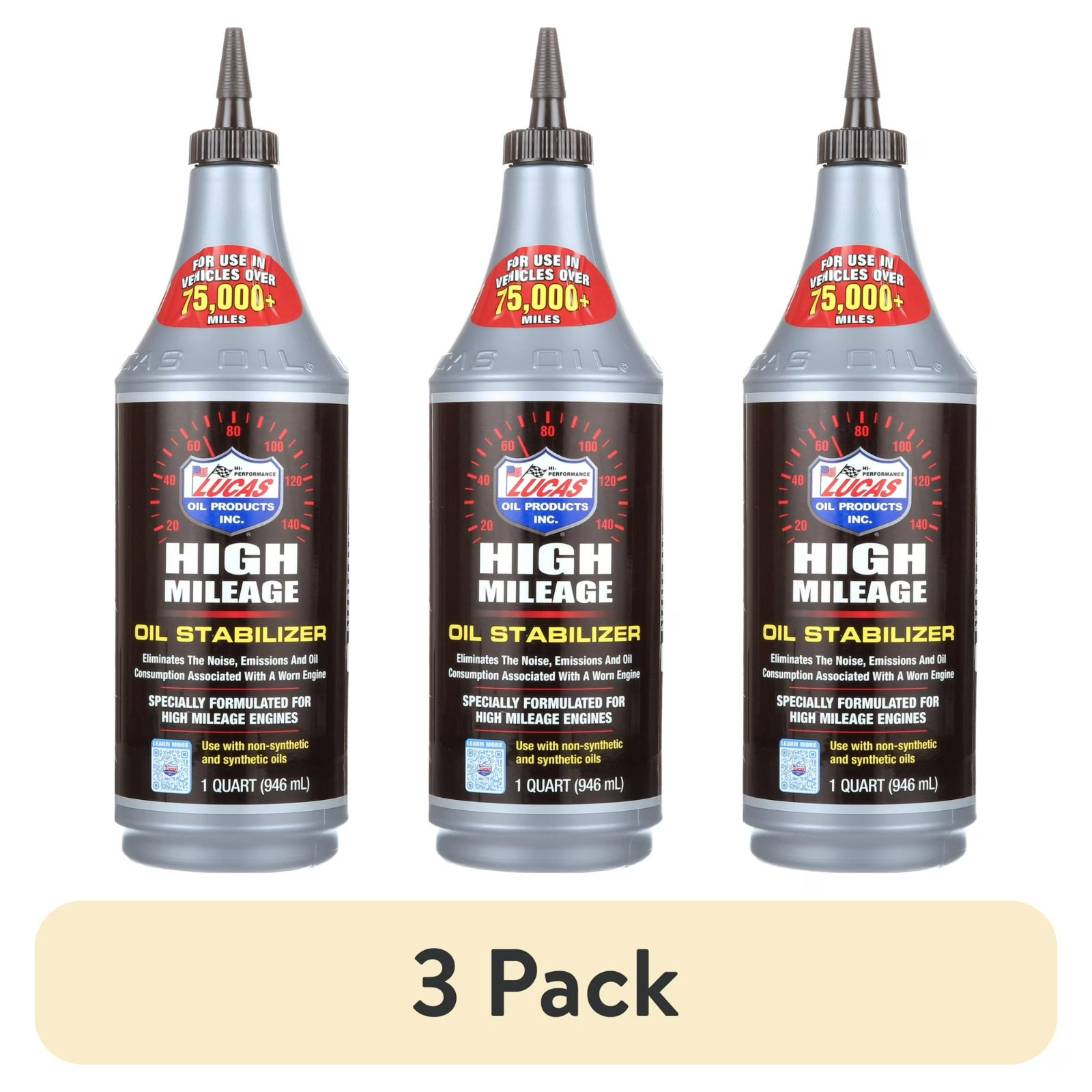 (3 pack) Lucas Oil Products High Mileage Oil Stablizer (1 qt.)