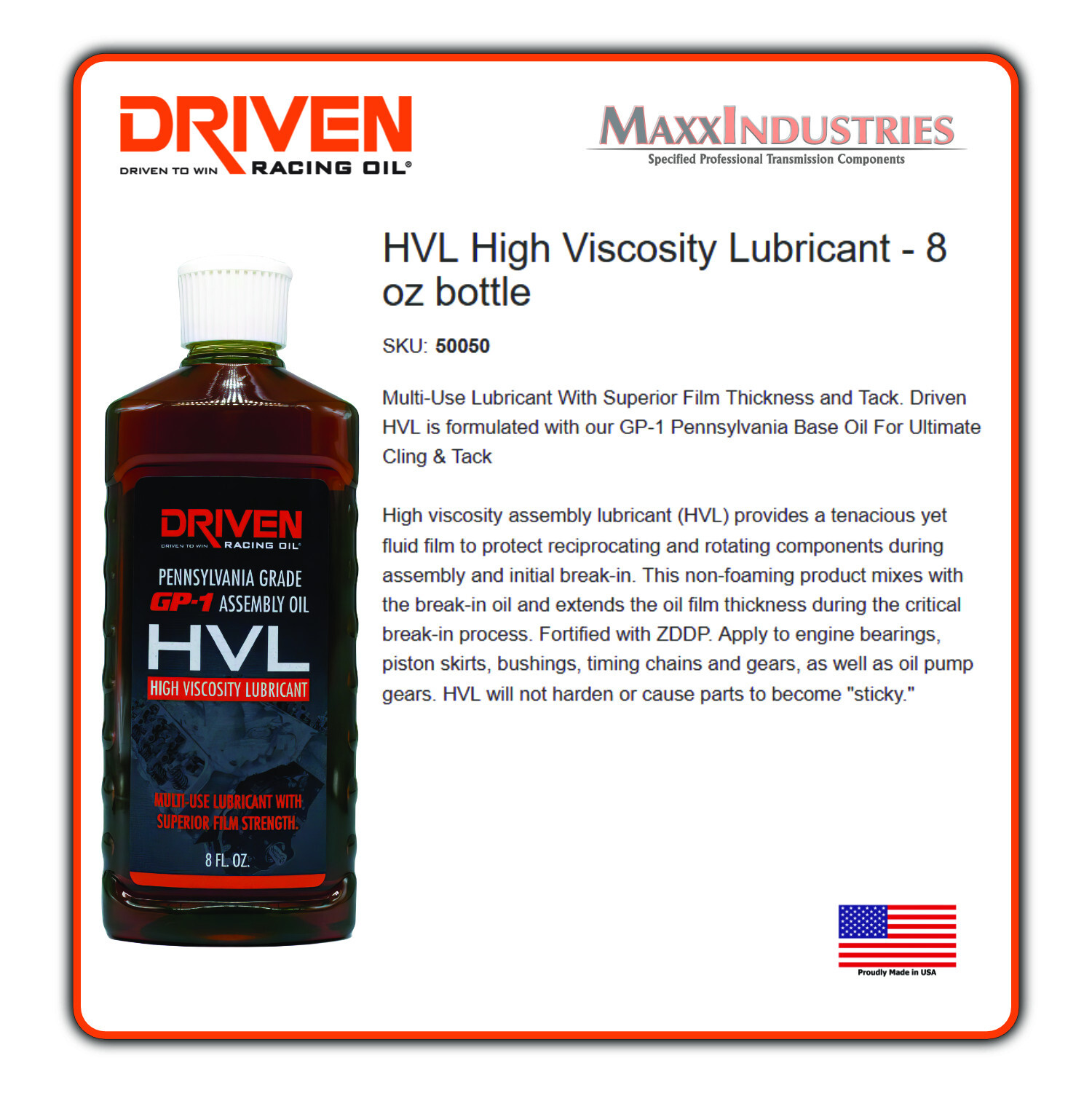 Driven Racing Oil Engine Assembly Oil – WAY GOOEY – 8 oz. Bottle 50050
