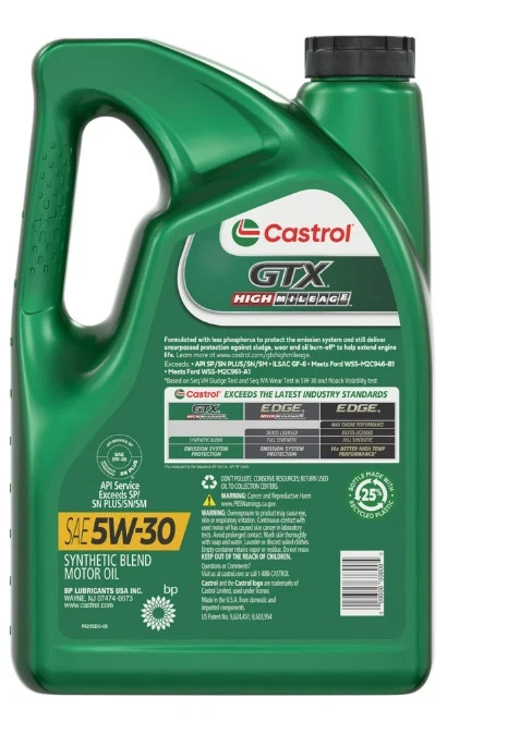 Castrol GTX High Mileage 10W-40 Synthetic Blend Motor Oil, 5 Quarts