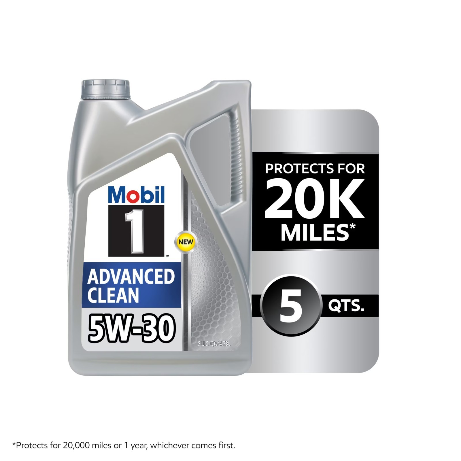 2 Pack Mobil 1 Advanced Clean Full Synthetic Motor Oil 5W-30, 5 Quarts
