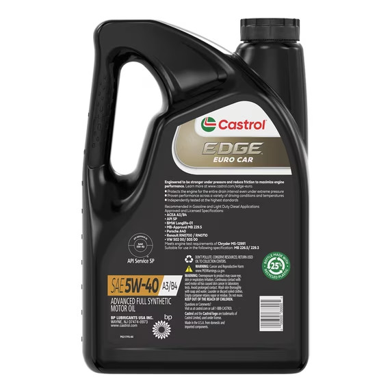 (2 pack) Castrol EDGE Euro 5W-40 A3/B4 Advanced Full Synthetic Motor Oil,5 Quart