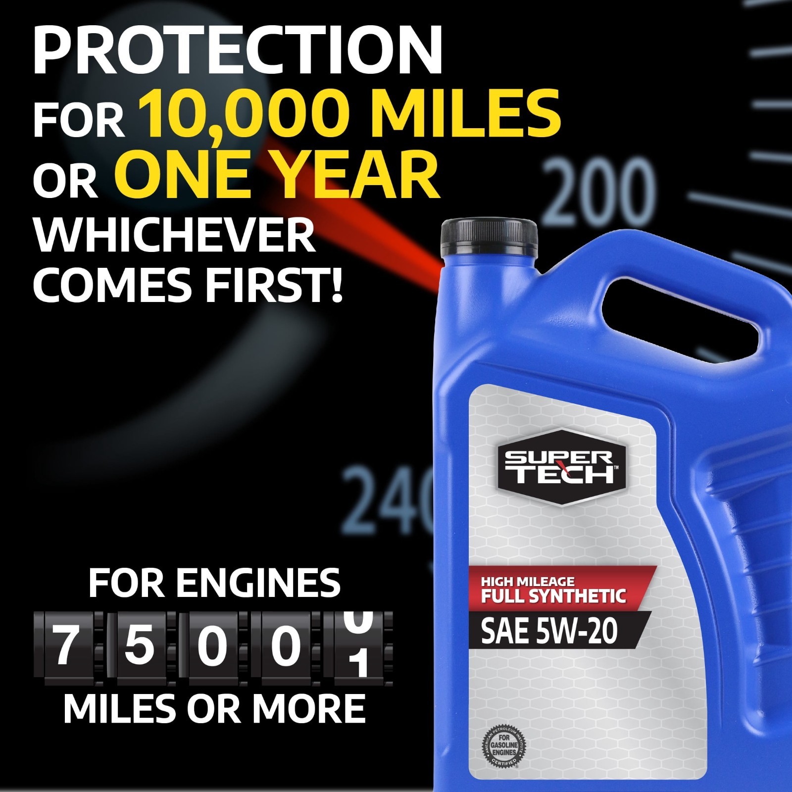 (2 pack) Super Tech High Mileage Full Synthetic SAE 5W-20 Motor Oil, 5 Quarts