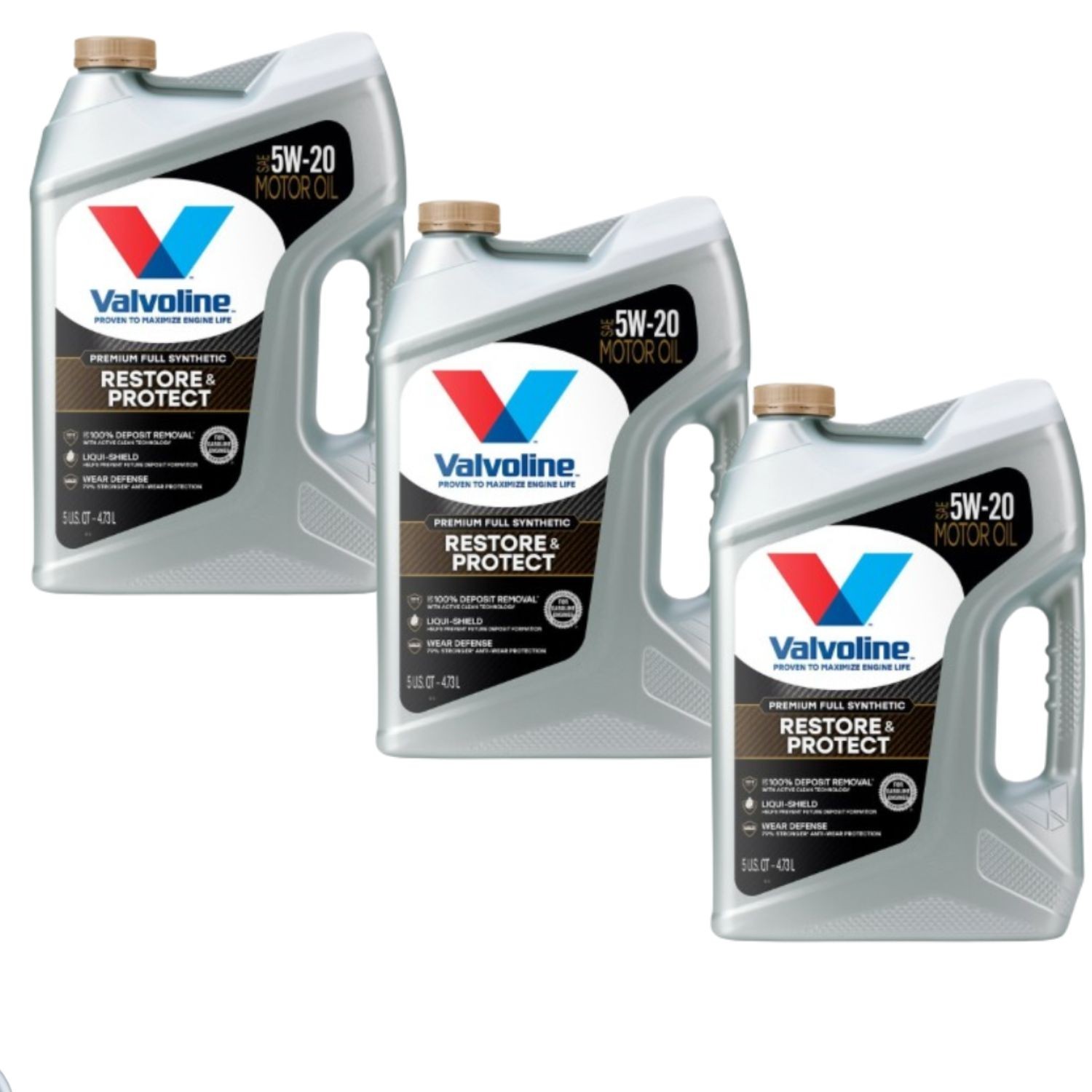 3 PACK- VALVOLINE 904562 Restore & Protect Full Synthetic SAE 5W-20; 5 Quart