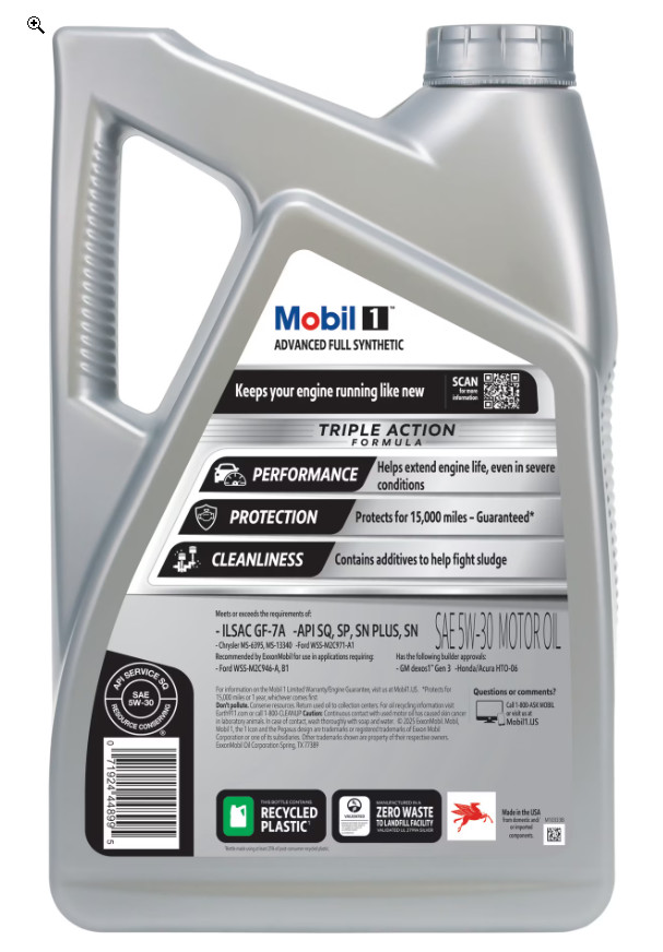 Mobil 1 Advanced Full Synthetic Motor Oil 5W-30, 5 Quart