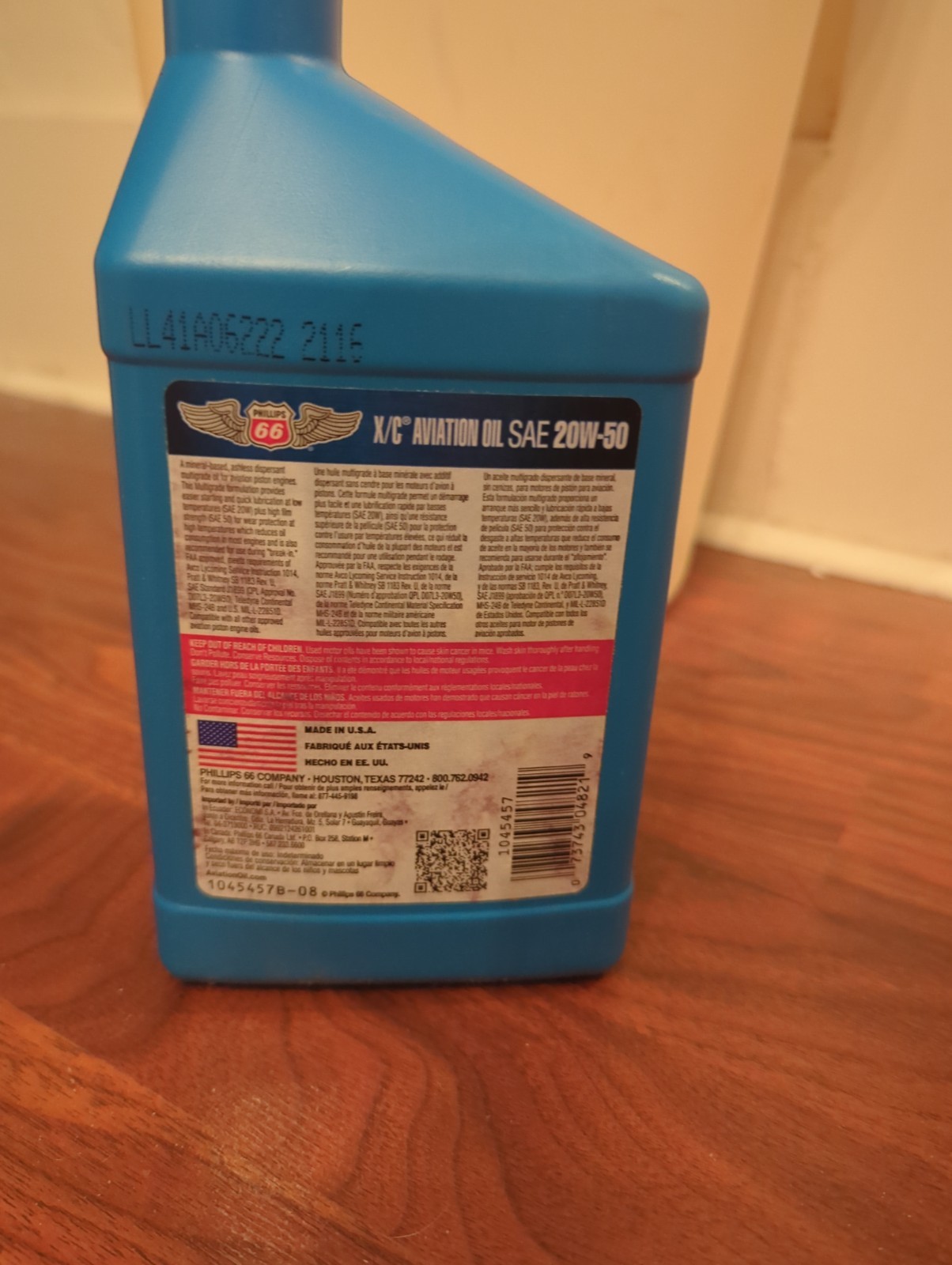 Phillips 66 20W50 X/C Aviation Motor Oil 1045457 (1 Quart)