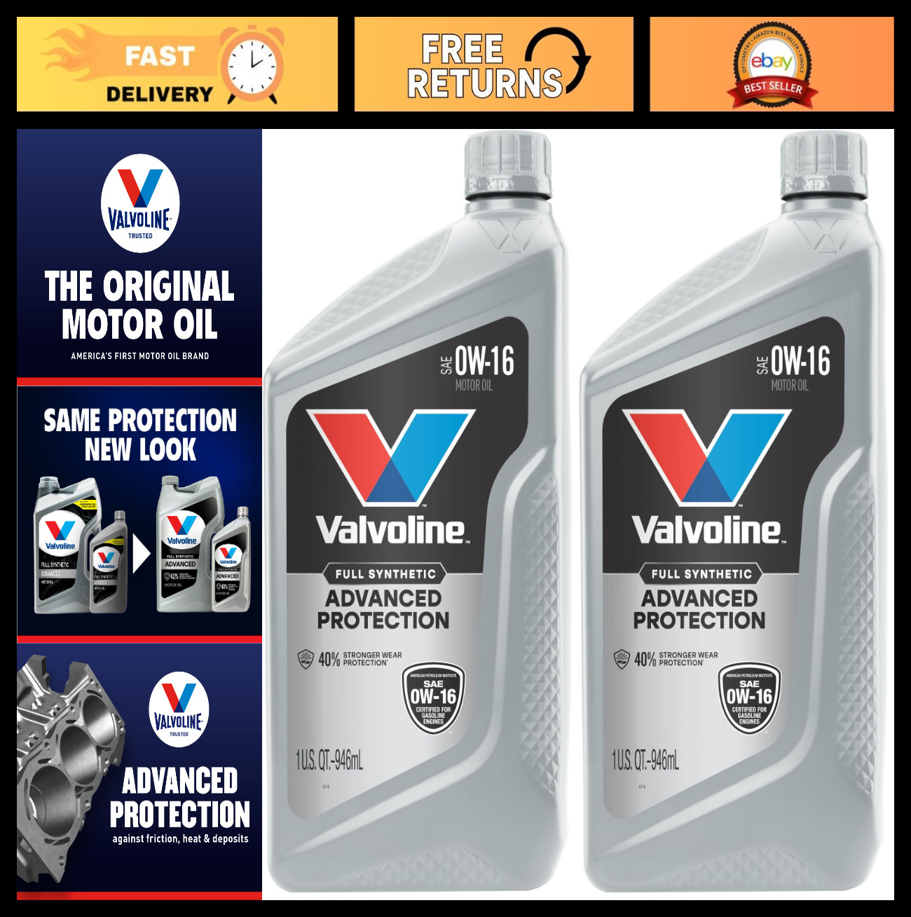 Full Synthetic 0W-16 Motor Oil – Advanced Performance, 1 QT (2 Pack)