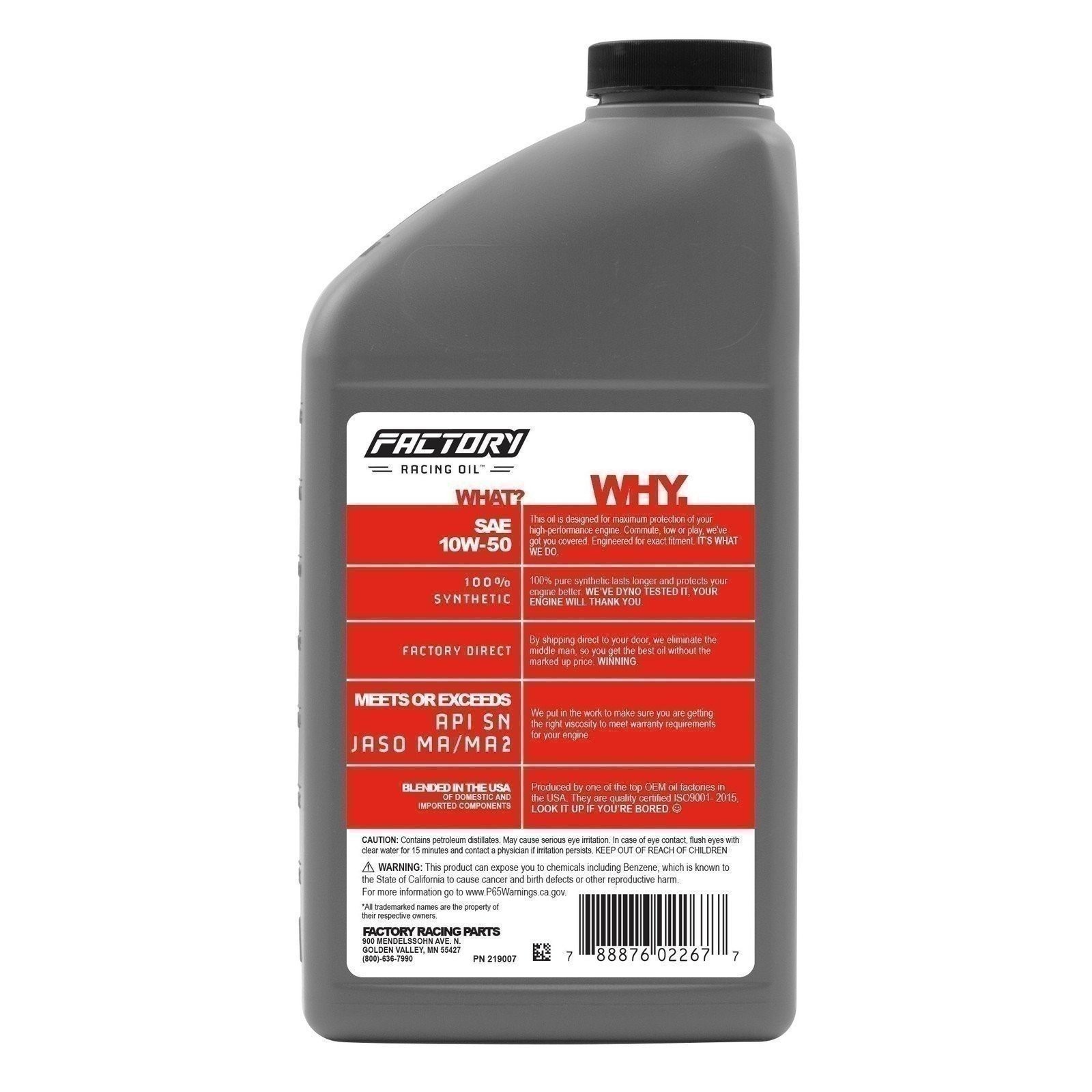 Factory Racing Oil 10W50 Full Synthetic Powersports Oil – JASO MA/MA2 -6 Quarts