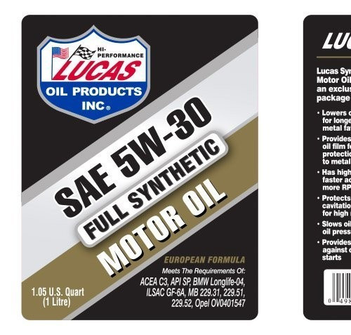 10 PACK- LUCAS OIL 10051 FULL SYNTHETIC EUROPEAN MOTOR OIL SAE 5W-30; 1 qt