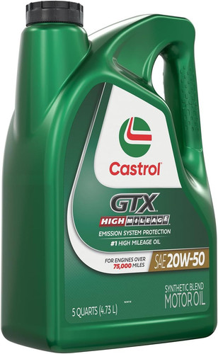 Castrol GTX High Mileage 20W-50 Synthetic Blend Motor Oil, 5 Quarts 5