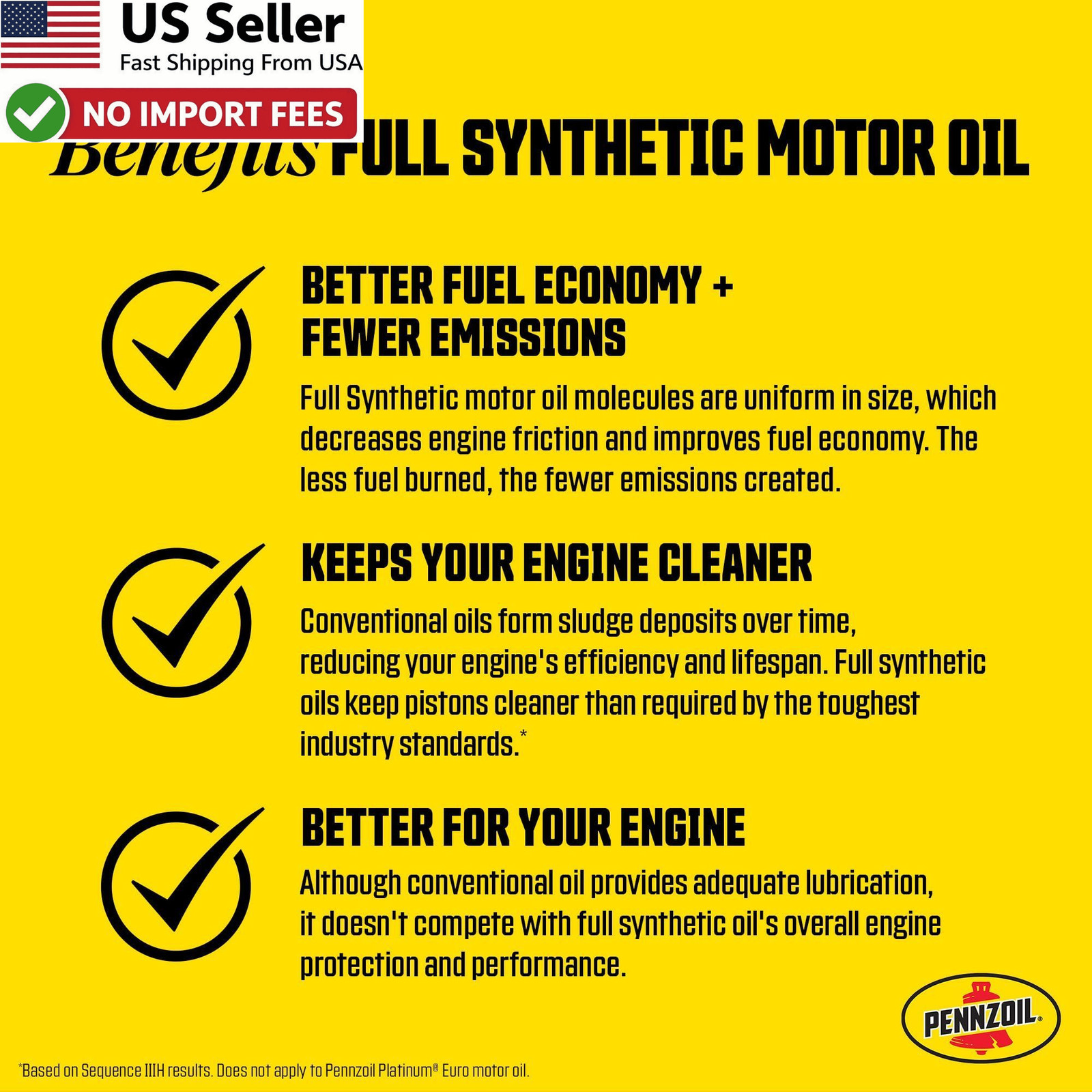 Pennzoil Platinum Full Synthetic 10W-30 Engine Motor Oil 1 Quart Case FROM USA