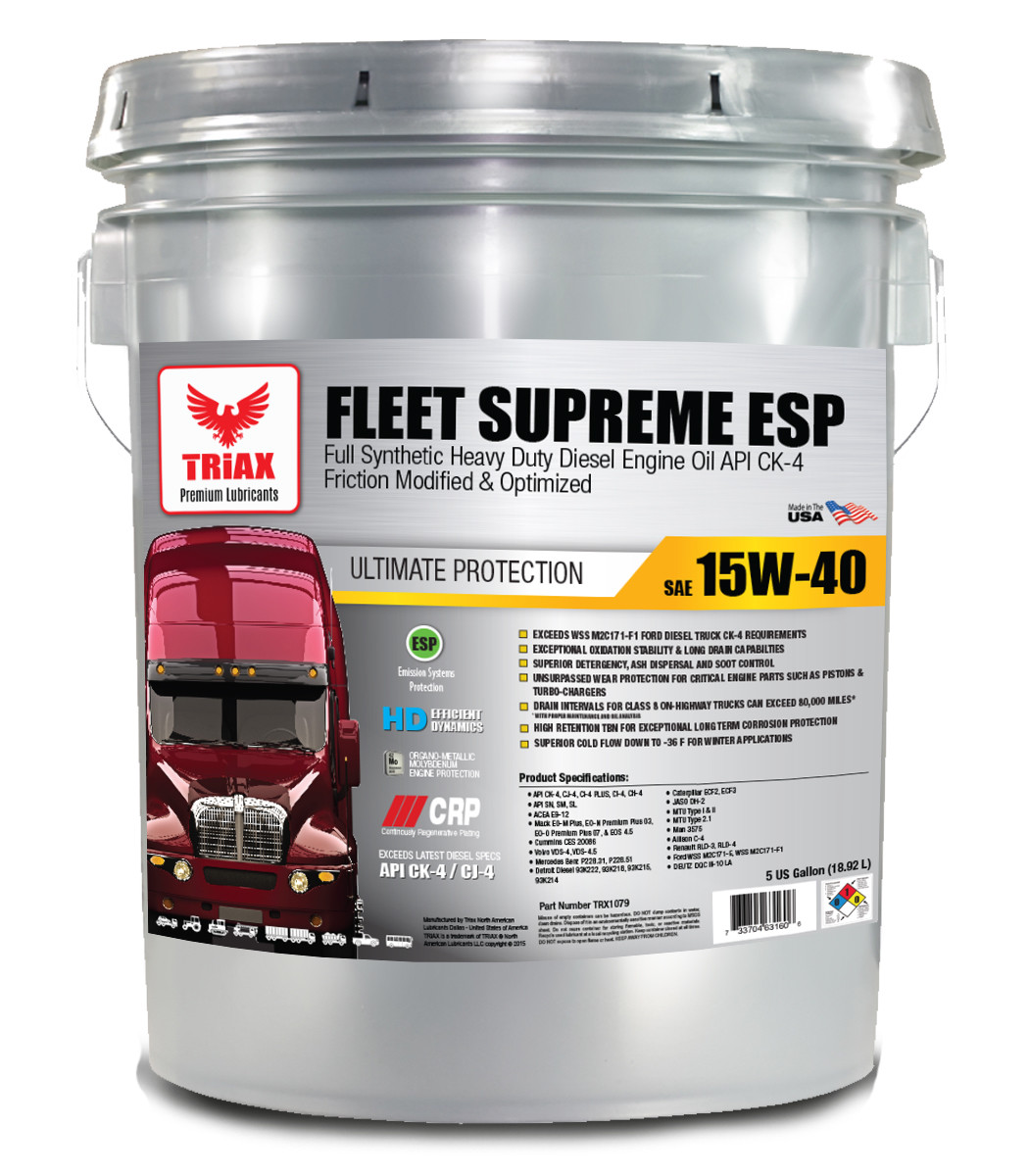 TRIAX Fleet Supreme ESP 15W-40 Full Synthetic CK-4/CJ-4 Motor Oil (5 Gal. Pail)