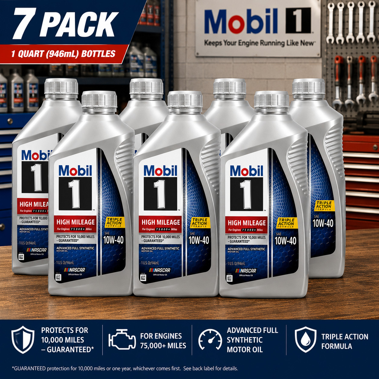 7 PACK – MOBIL 103536 High Mileage 10W-40; Mobil 1 High Mileage; Full Synthetic