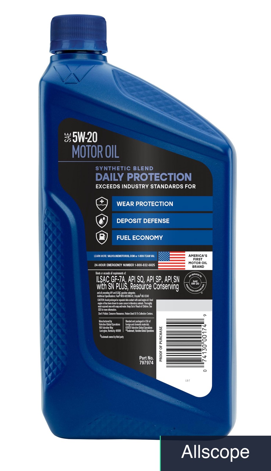Motor Oil SAE 5W-20 Synthetic Blend 1 Quart Case Pack of 6 Bottles