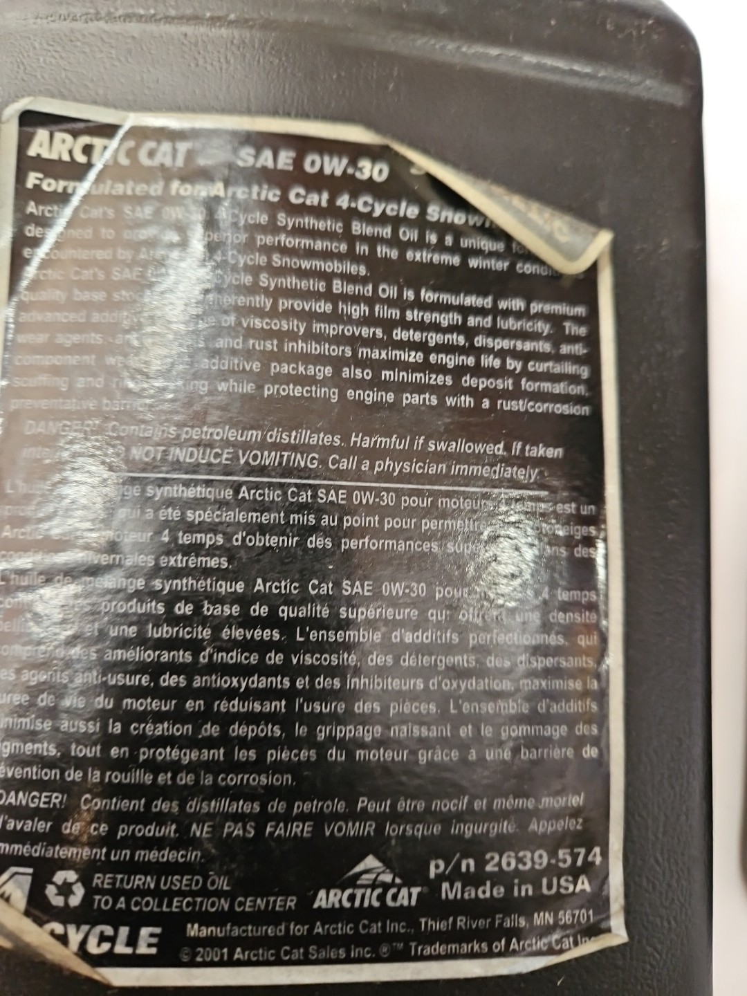 Arctic Cat Synthetic Blend SAE 0W-30 Oil 4 Cycle (2 FOR $35) NOS 2639-574 OilSh