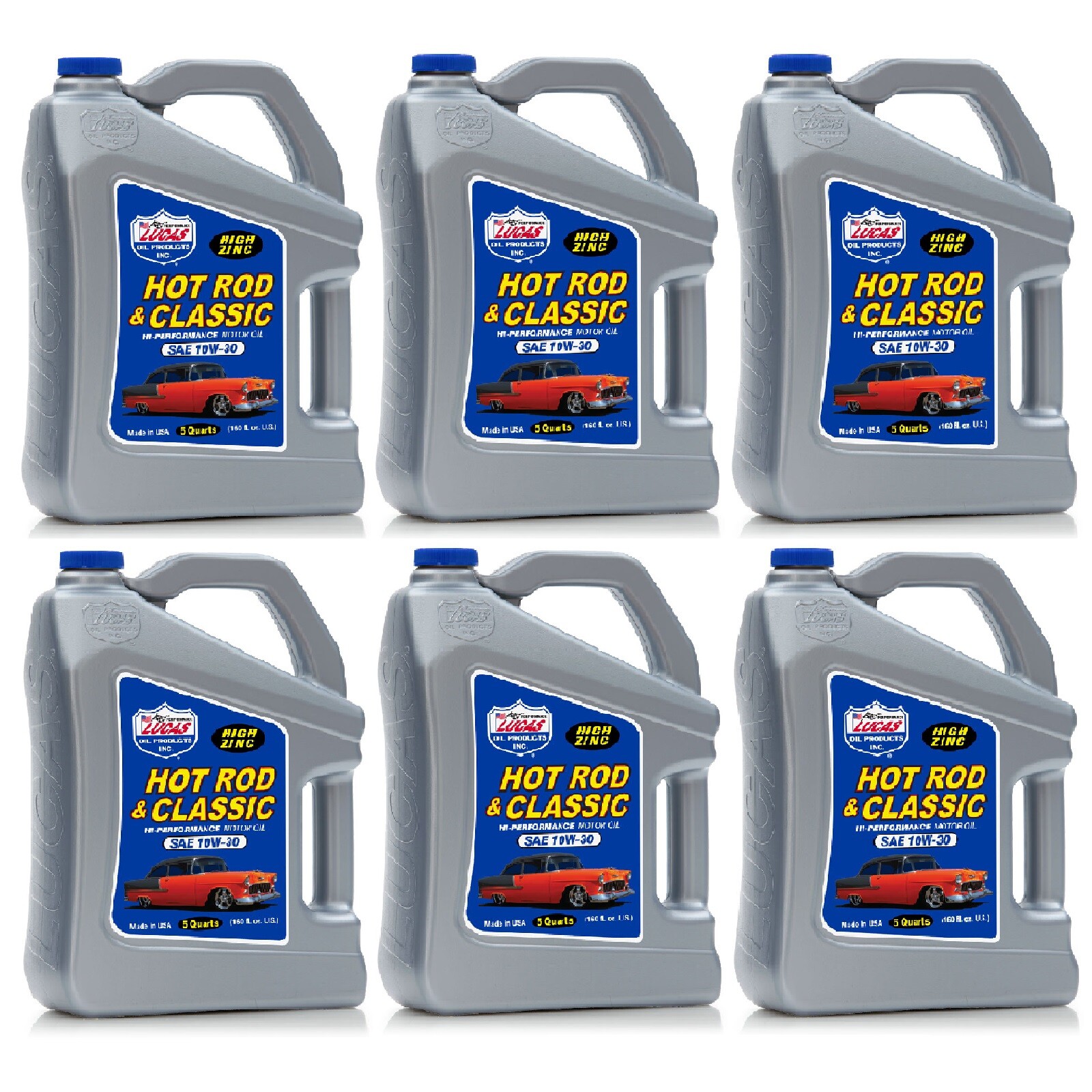 Lucas Oil Set of 6 Hot Rod & Classic Car SAE 10W-30 Motor Oil 5 Quart Bottles