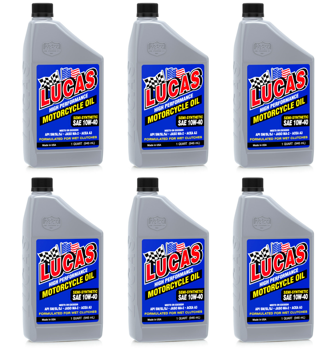 Lucas 10710 10W40 Semi-Synthetic Motorcycle Oil; Case of 6 – 1 Quart Bottles