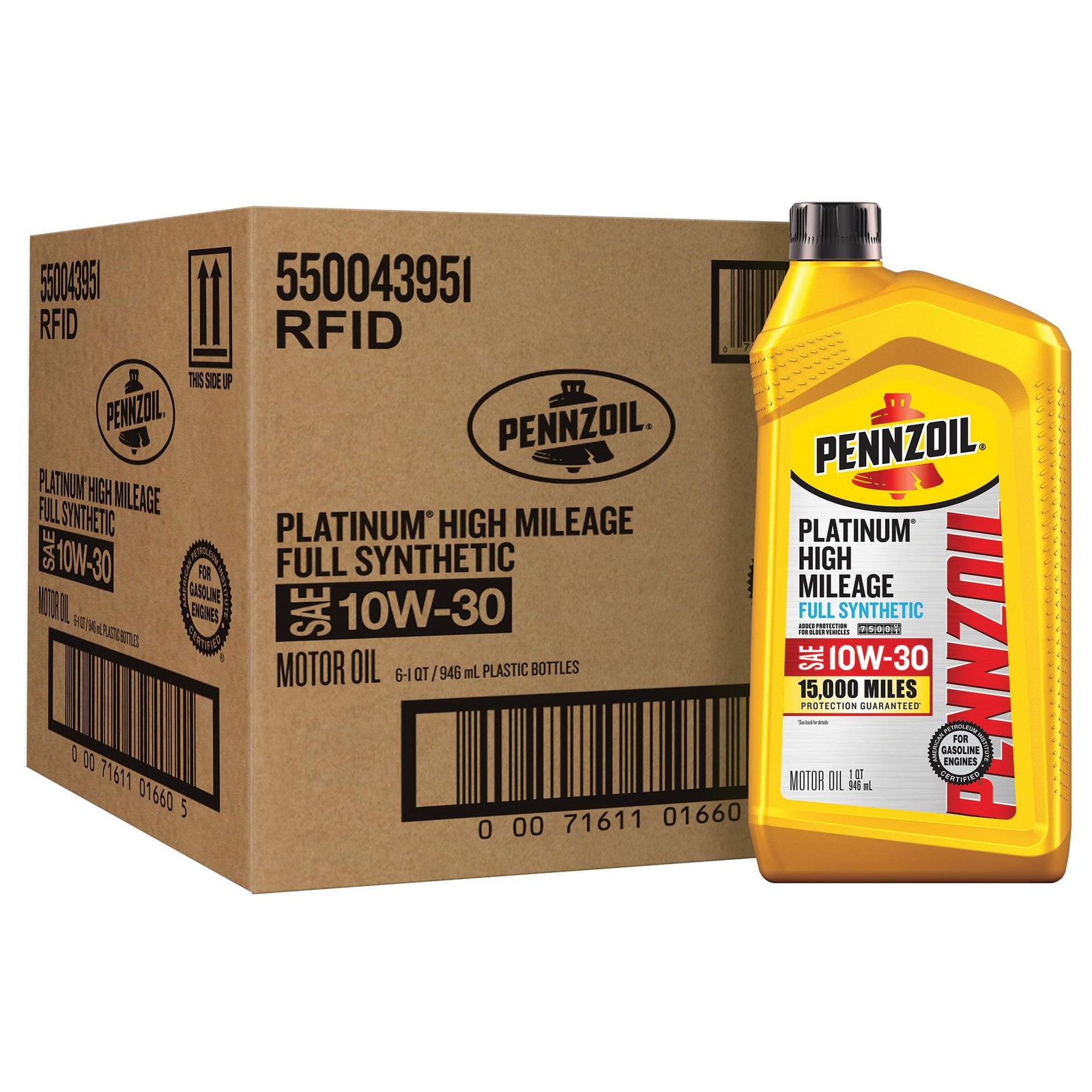 Pennzoil Platinum High Mileage Full Synthetic 10W-30 1 Quart, Amber/Brown