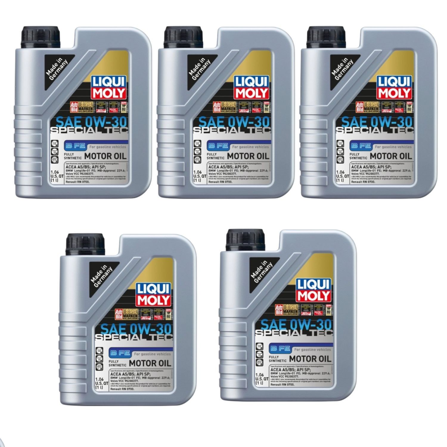 SALE- 5 PACK- LIQUI MOLY 22260 Special Tec B FE 0W-30; 1 Liter