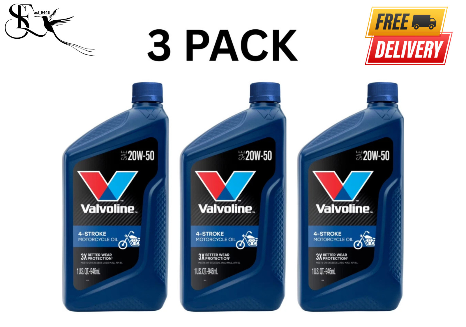 Valvoline Motorcycle Oil 20W-50 Conventional 3 Pack 1 Quart Bottles