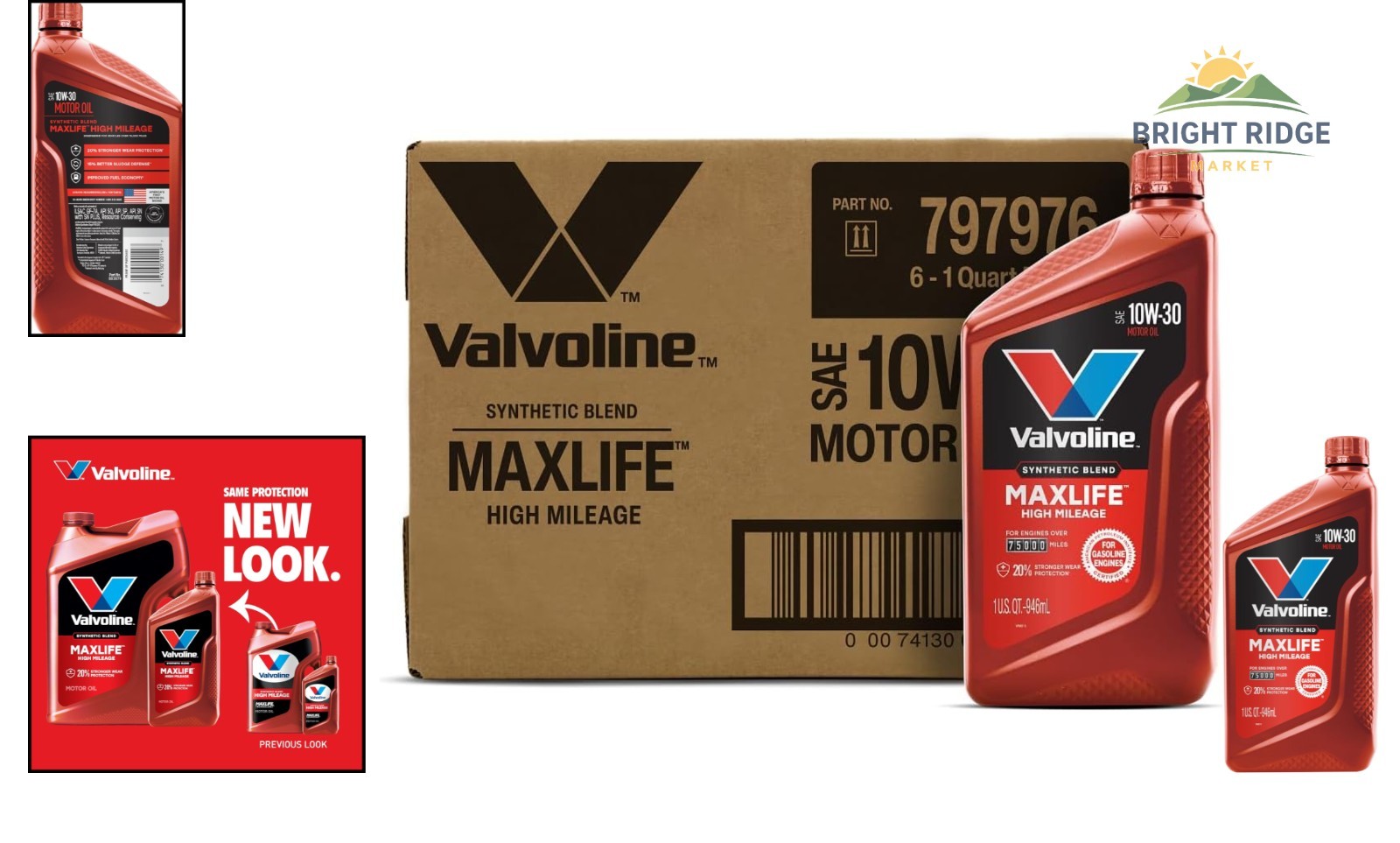 Pack of 6 High Mileage Motor Oil Bottles, 10W-30 Viscosity for Engine Protection
