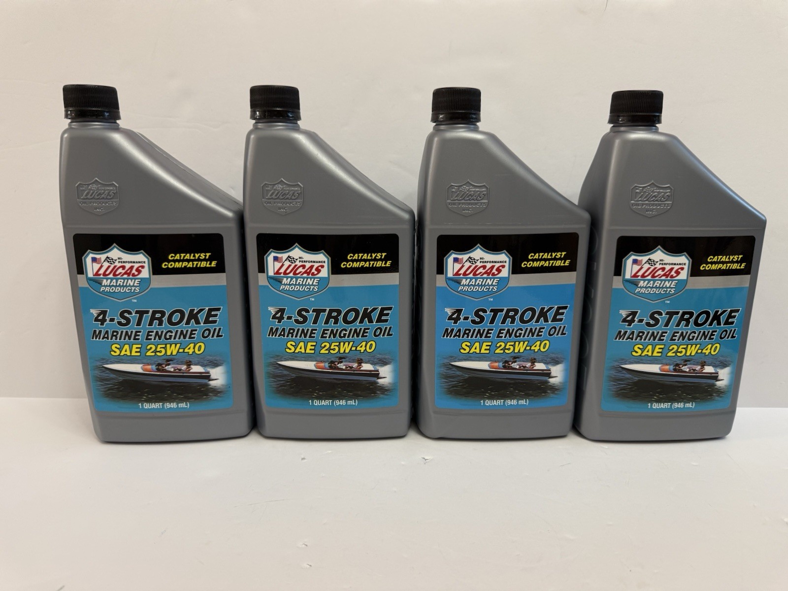 (4 pack) Lucas 4-Stroke Synthetic Blend Marine SAE25W40 Oil 32 Ounce