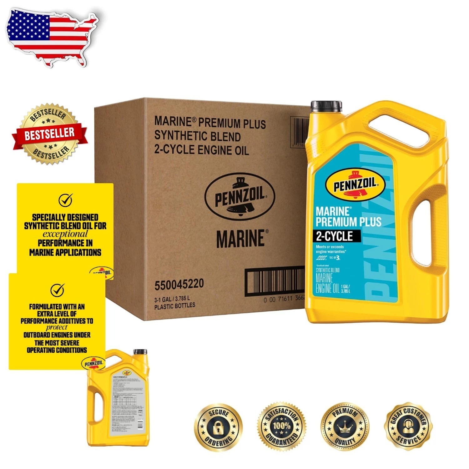 Marine 2-Cycle Synthetic Blend Oil 1 Gallon Jug 3 Pack – Plus NMMA TC-W3