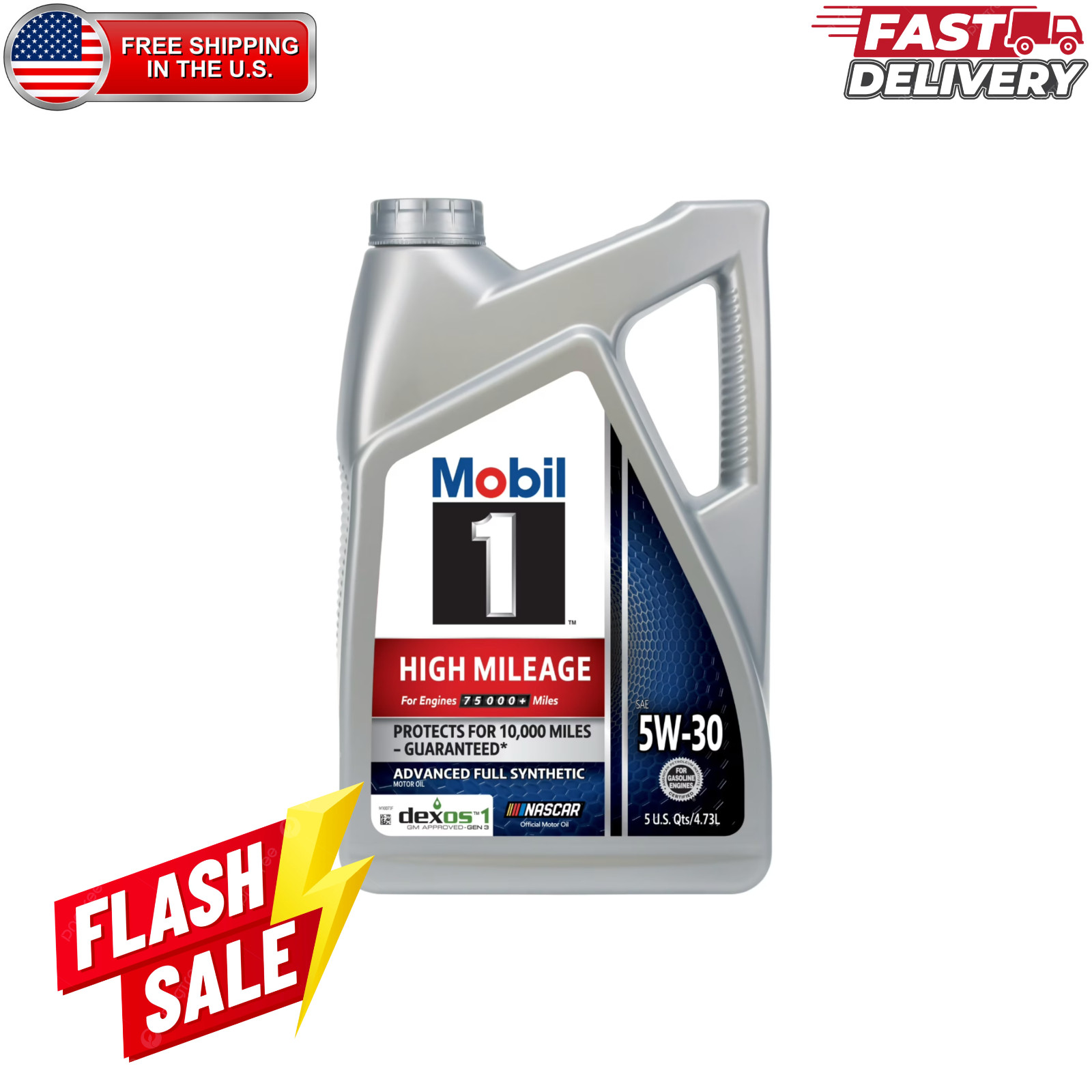 Mobil 1 High Mileage 5W-30 Full Synthetic Motor Oil, 5 Quart