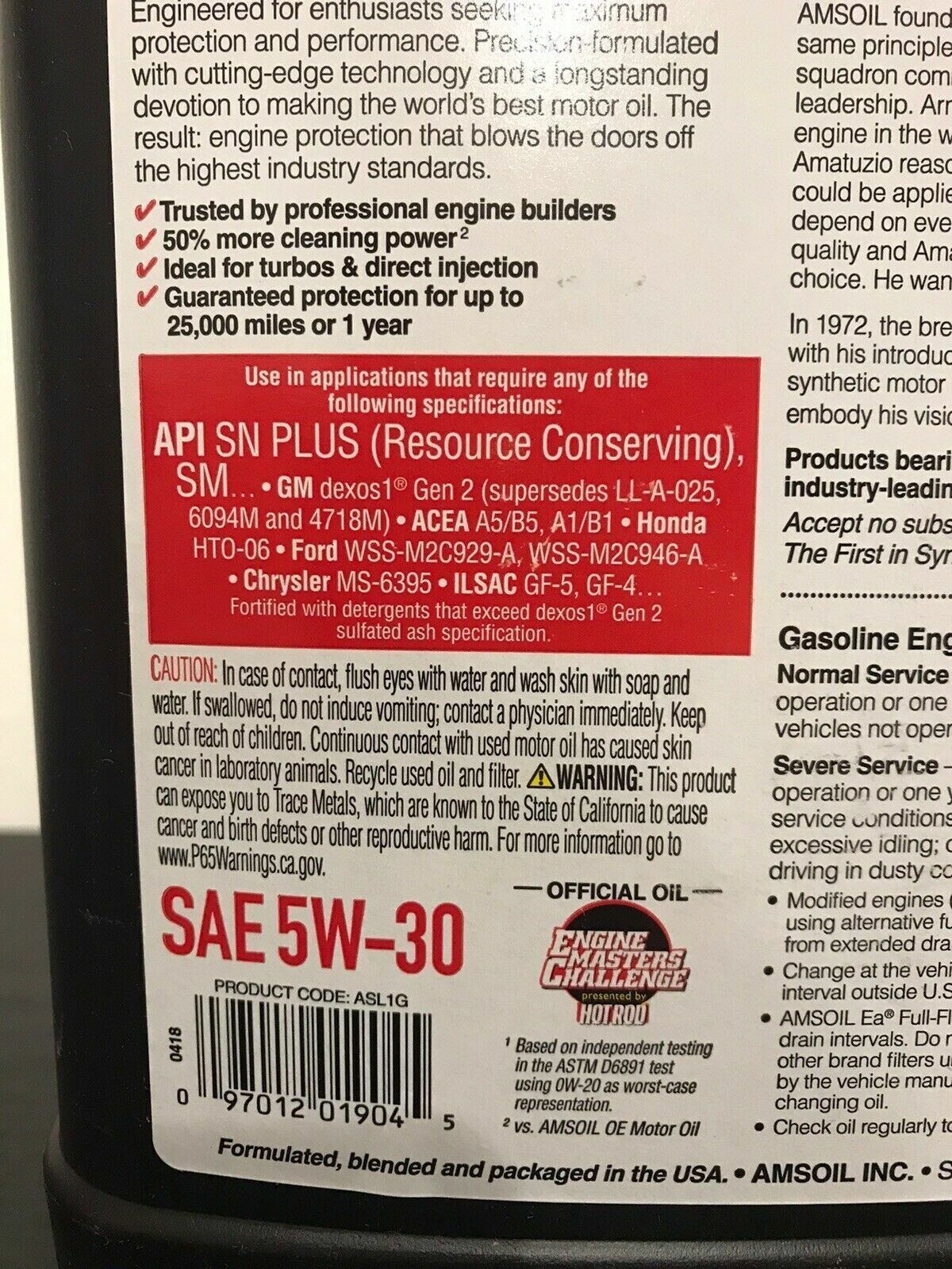 Amsoil Signature Series 5W-30 Synthetic Motor Oil (1 Gallon) 25K Mile