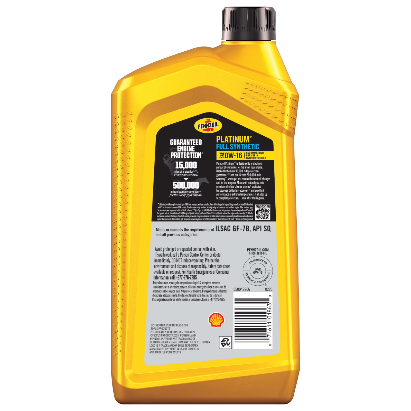 (5 pack) Pennzoil Platinum Full Synthetic 0W-16 Motor Oil, 1 Quart