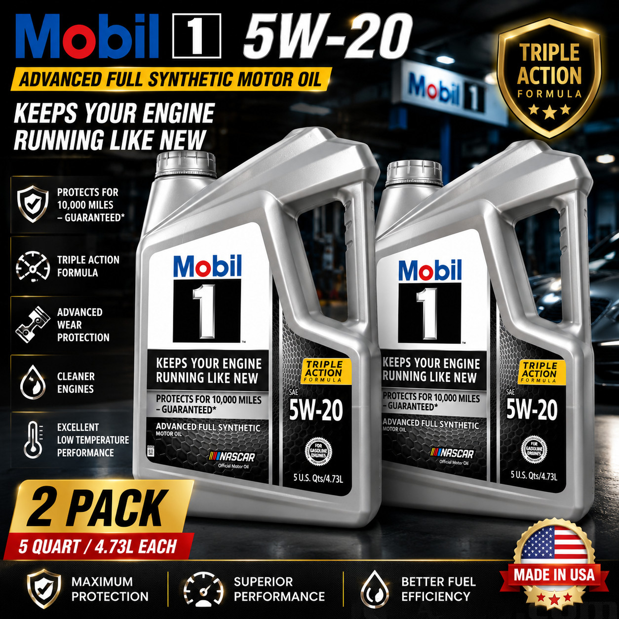 2 PACK – MOBIL 120763 5W20; Mobil 1 Advanced; Full Synthetic; SAE 5W-20; 5 Quart
