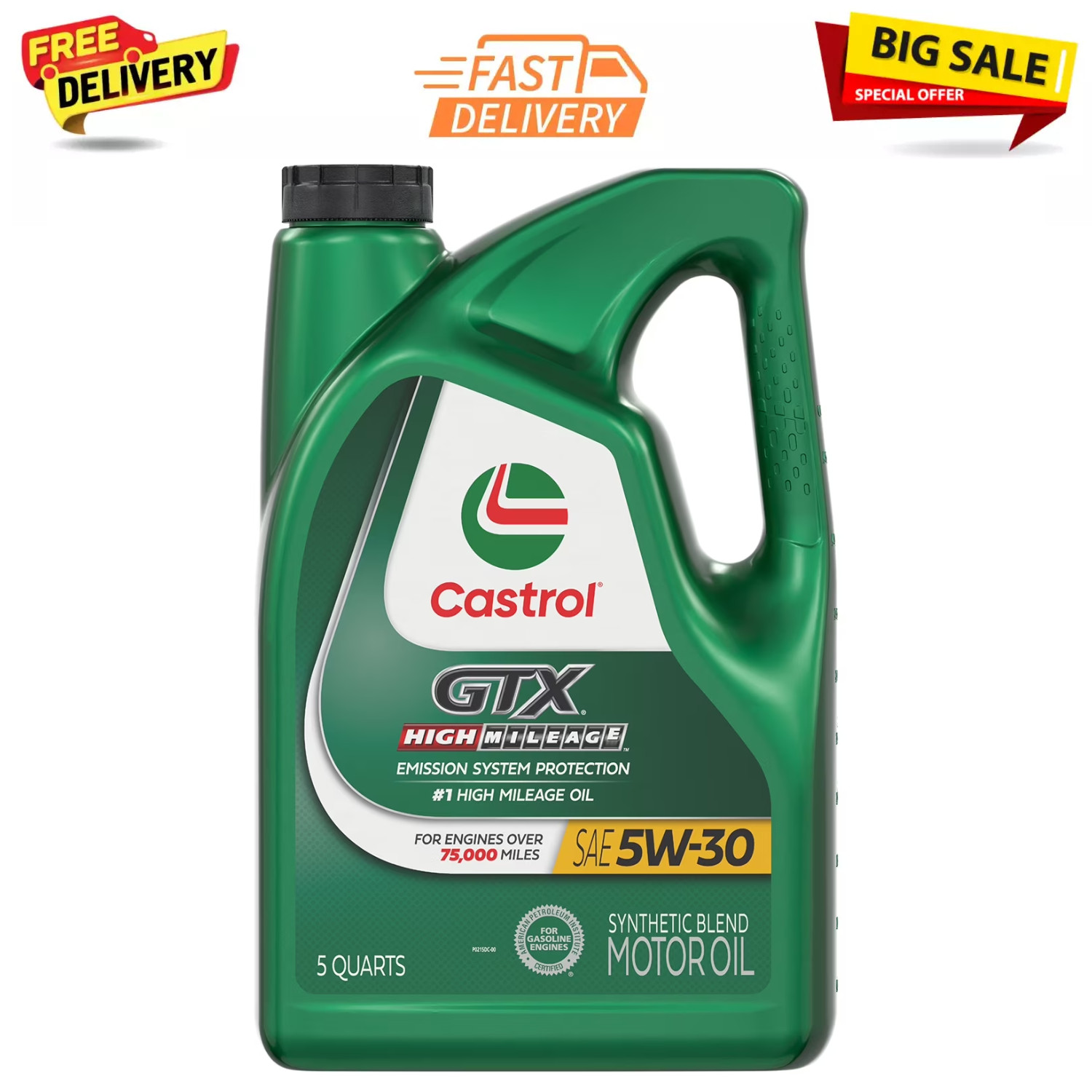 (2 Pack) Castrol GTX High Mileage 5W-30 Synthetic Blend Motor Oil, 5 Quart Jug