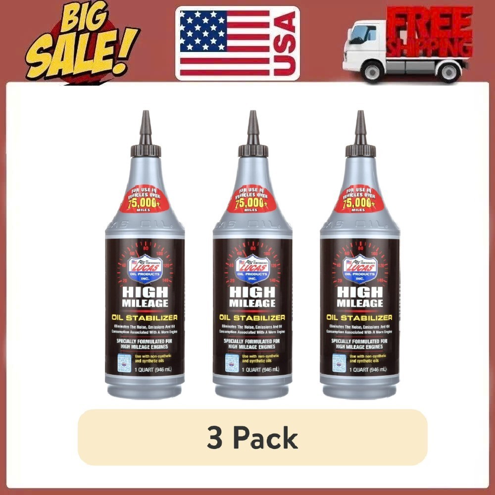 (3 pack) Lucas Oil Products High Mileage Oil Stablizer (1 qt.)