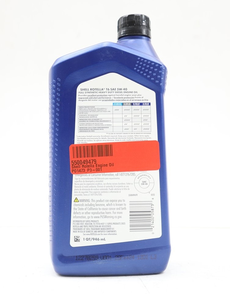 NEW Shell Rotella SAE 5W-40 T6 Full Synthetic Diesel Motor Oil 1 Quart 550049479