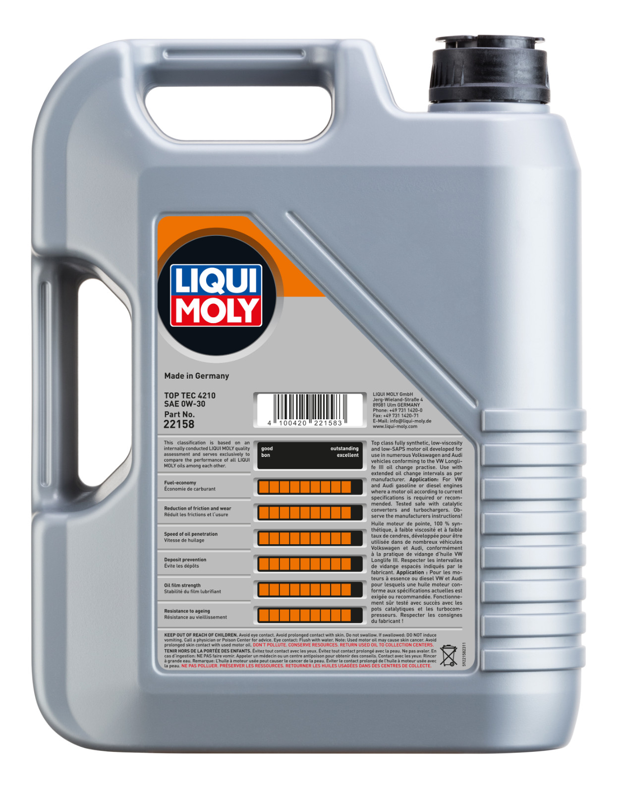 Liqui Moly 0W-30 5L 4210 Top Tec Full Synthetic Motor Oil 22158