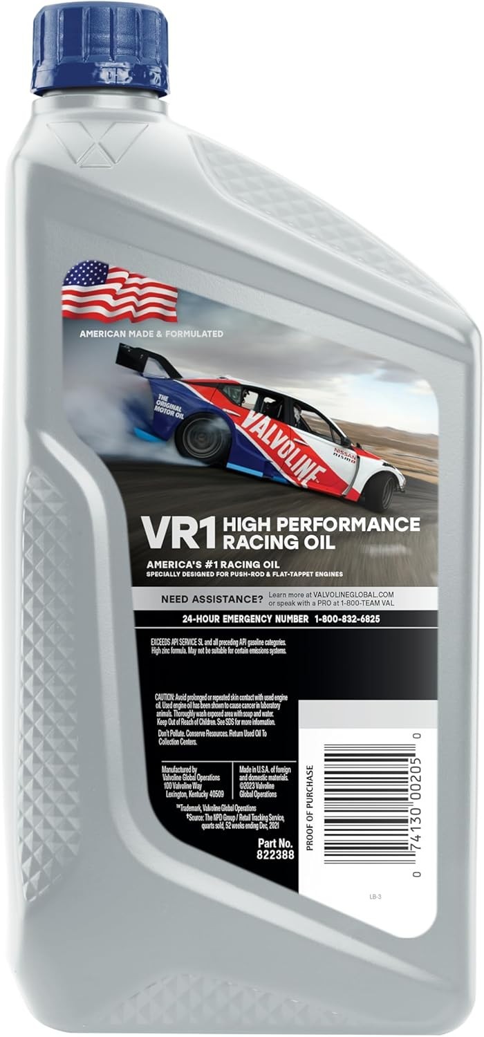 Valvoline VR1 Racing SAE 10W-30 Motor Oil 1 QT, Case of 6, 32 Fluid Ounces, NEW