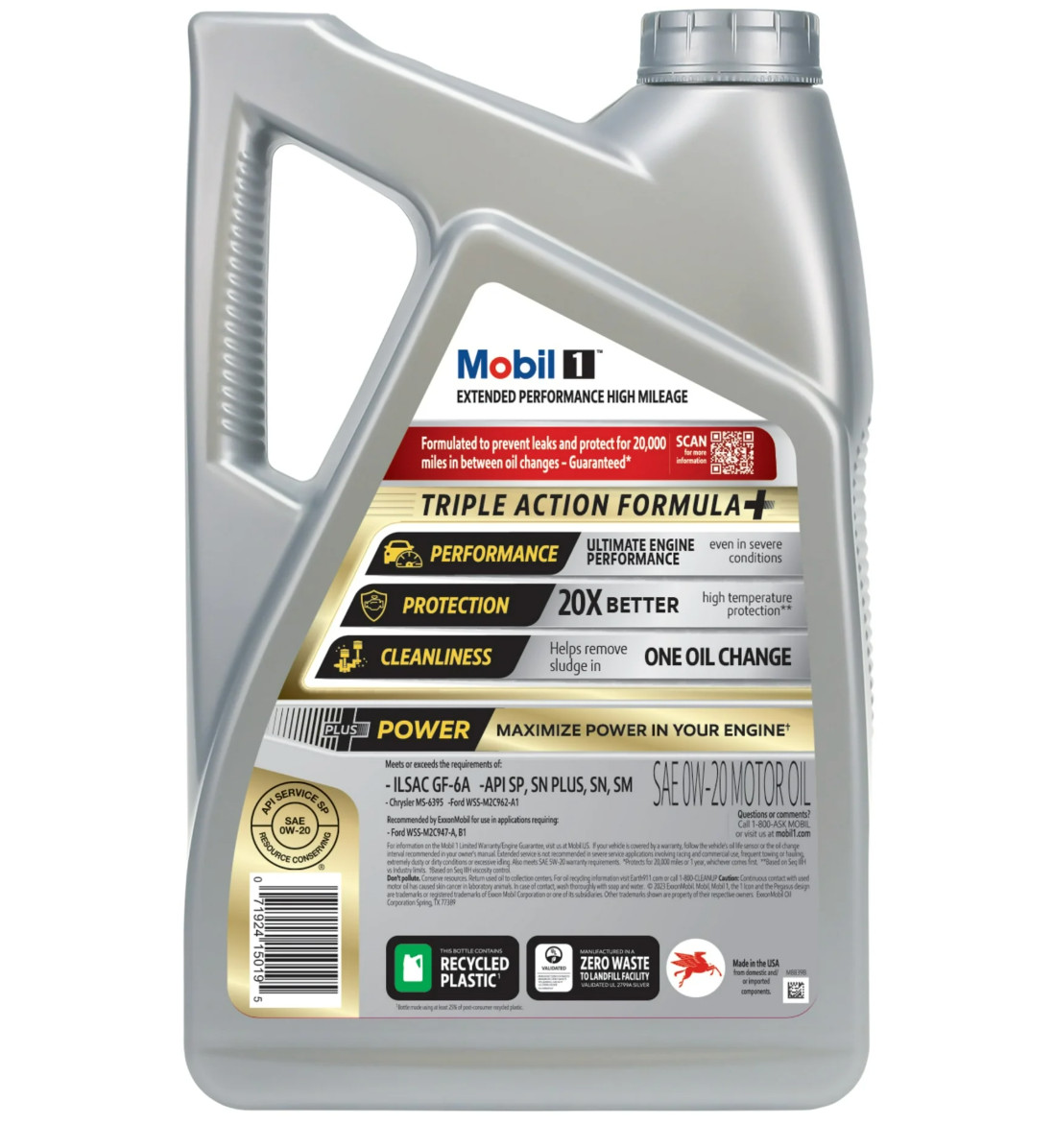 Mobil 1 Extended Performance High Mileage 0W-20 Full Synthetic Motor Oil 5 Qt