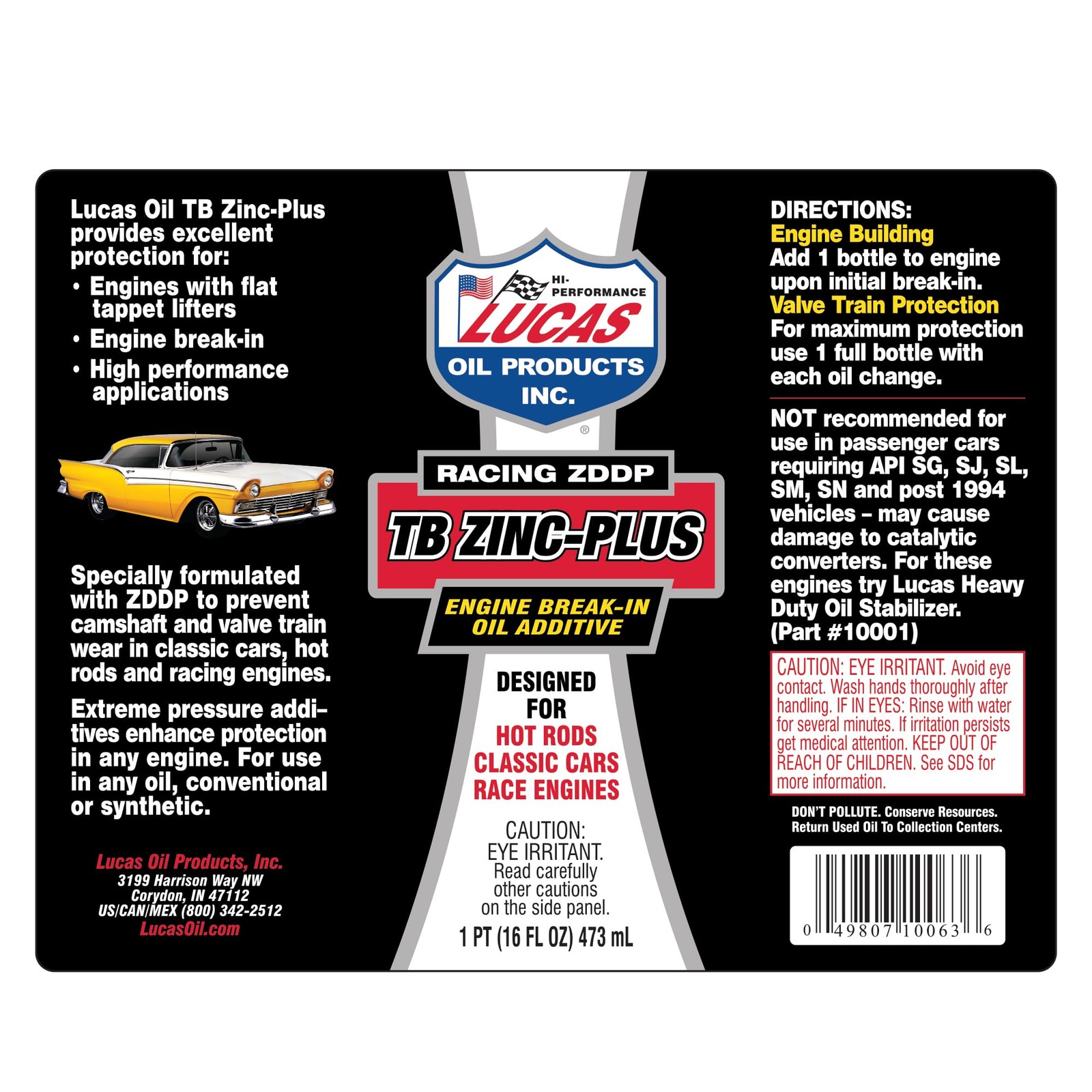 16 Ounce 10063 Engine Break In Oil Additive TB Zinc Plus Lubricant Fluid Car