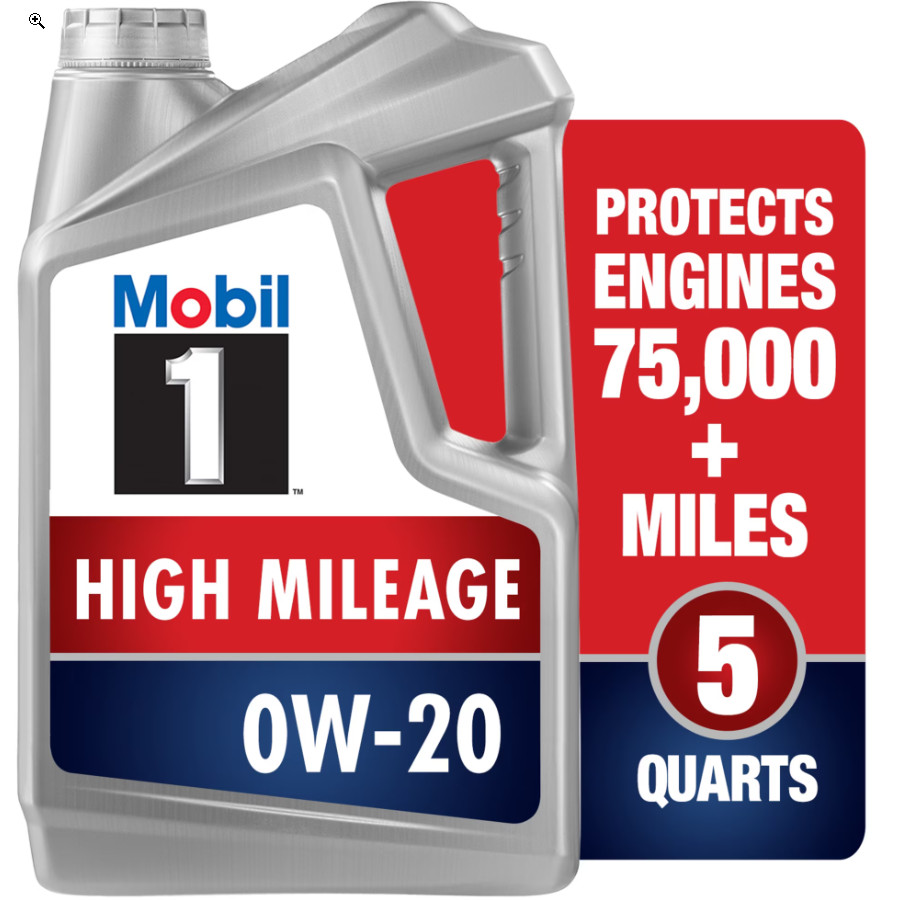 Mobil 1 High Mileage Full Synthetic Motor Oil 0W-20, 5 Quart