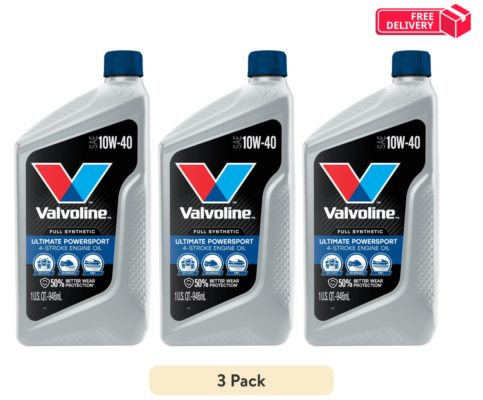 (3 pack) Valvoline PowerSport 10W40 Qt ( Free Shipping )