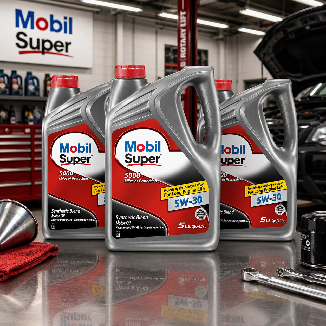 3 PACK MOBIL 124407 Super 5W-30; Mobil Super; Synthetic Blend SAE 5W-30; 5 Quart
