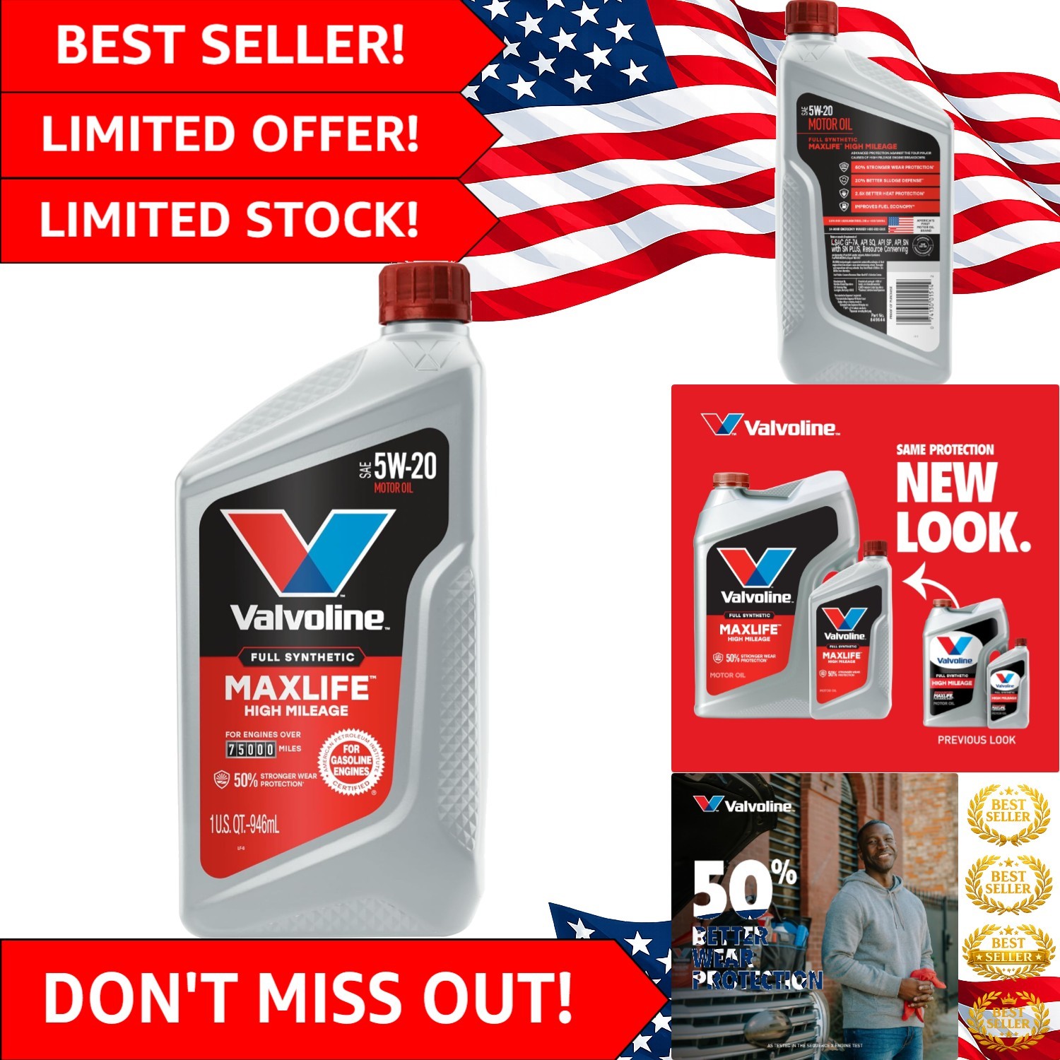 MaxLife 1 Quart High Mileage Full Synthetic 5W-20 Oil – Protect & Performance