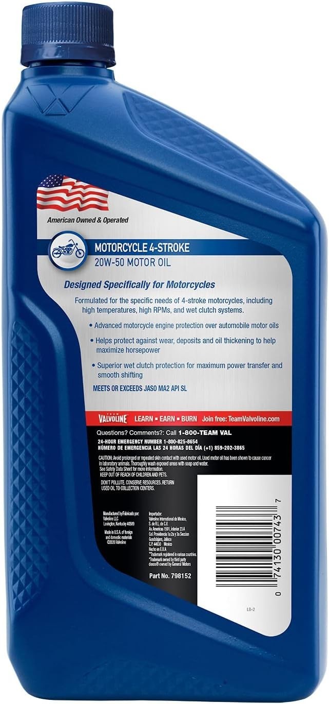 4-Stroke Motorcycle SAE 20W-50 Motor Oil 1 QT Pack of 4