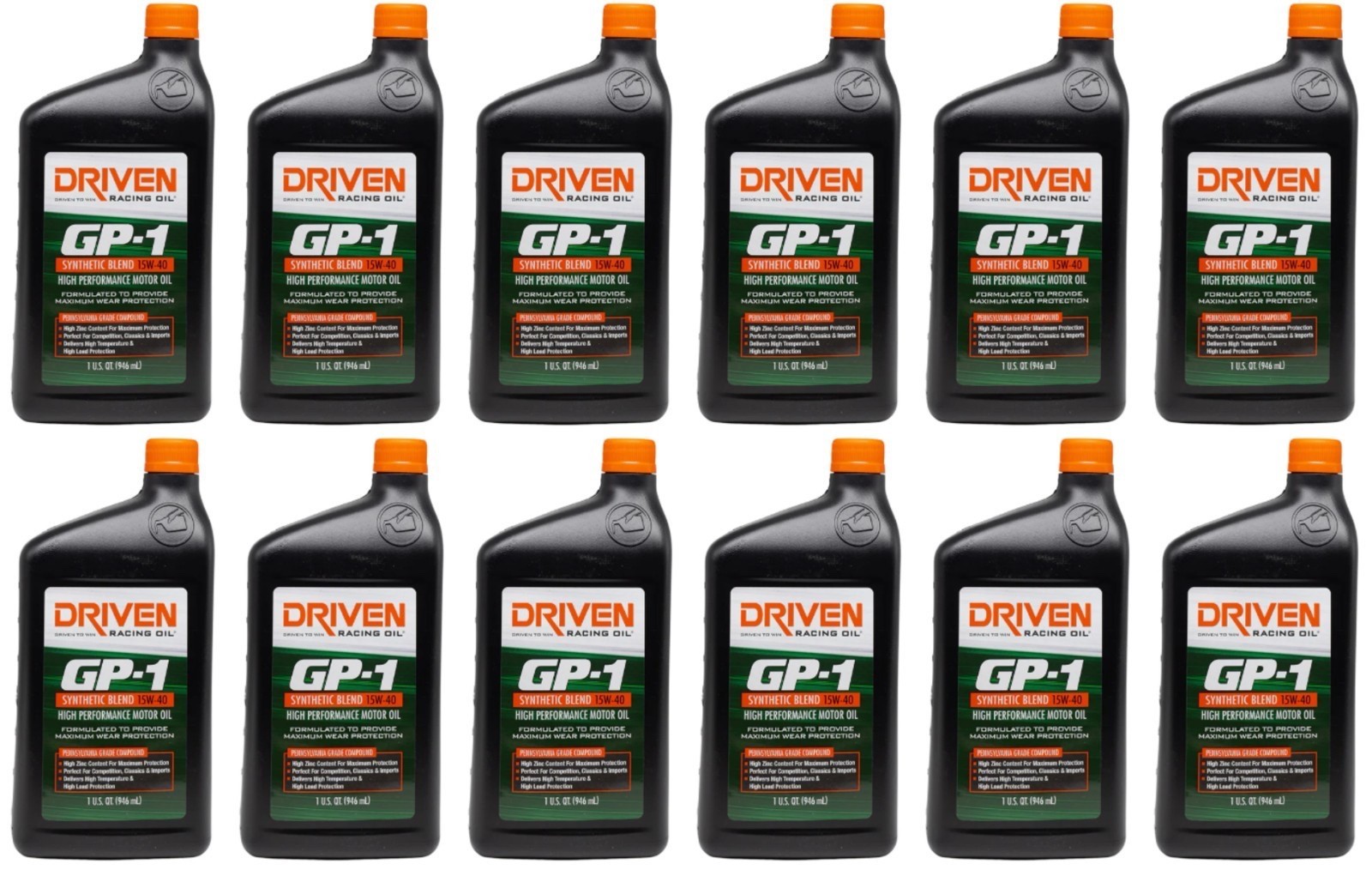 Driven Racing 15W-40 GP-1 Synthetic Blend Engine Oil 1 quart Set of 12 19406