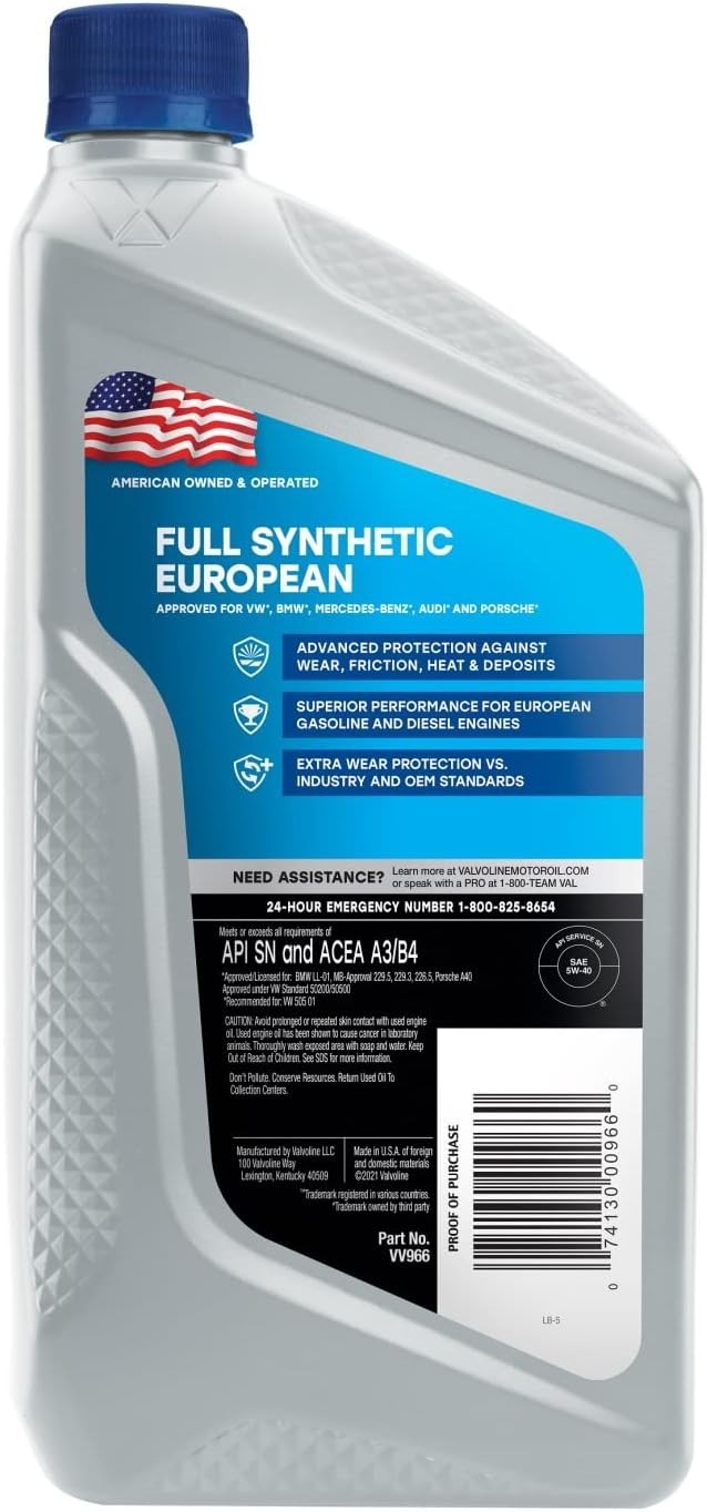 Pack of 2 Full Synthetic 5W-40 Motor Oil for Optimal Care of European Engines