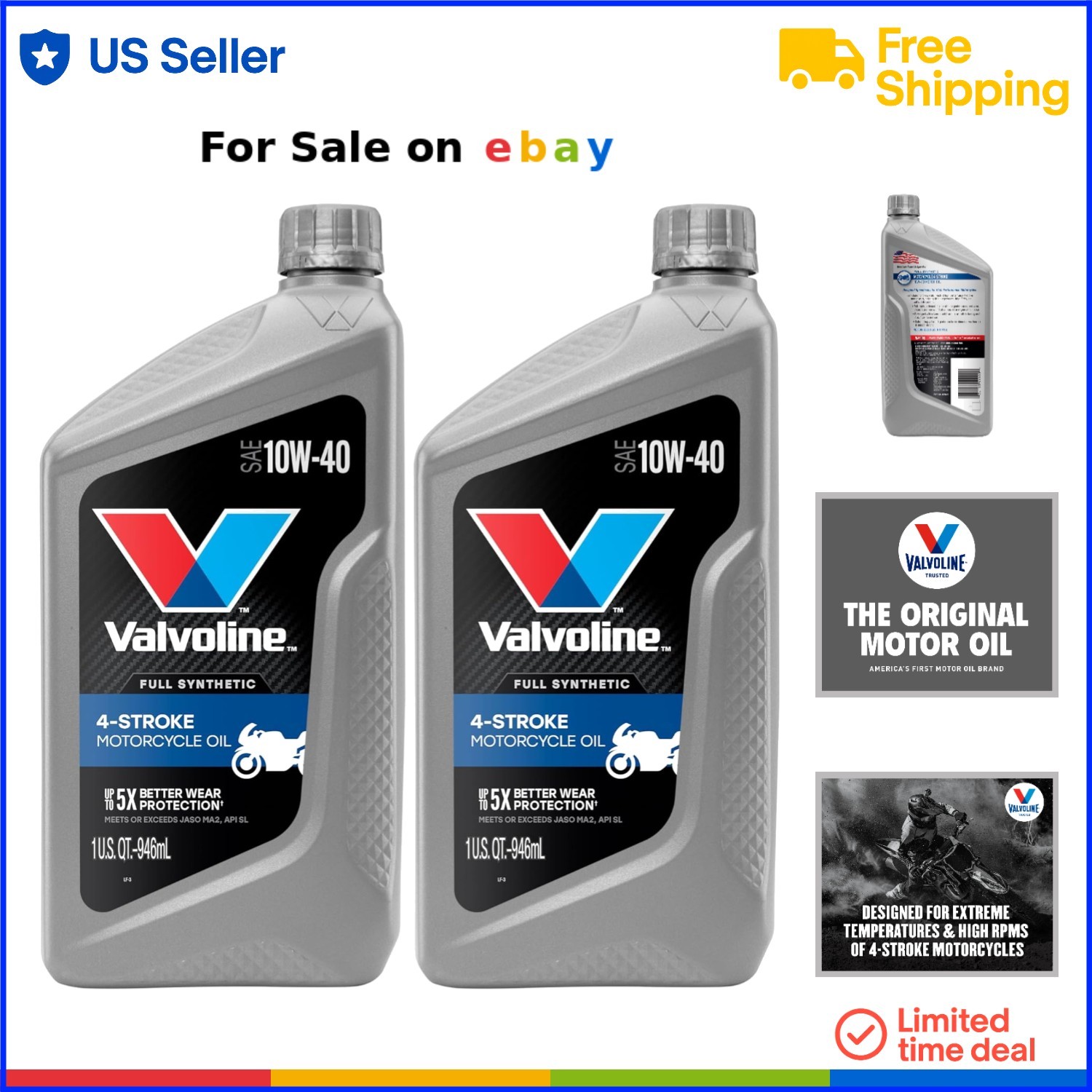 Motorcycle Engine Oil Synthetic 10W-40 2 Quarts Full Synthetic Power Protect